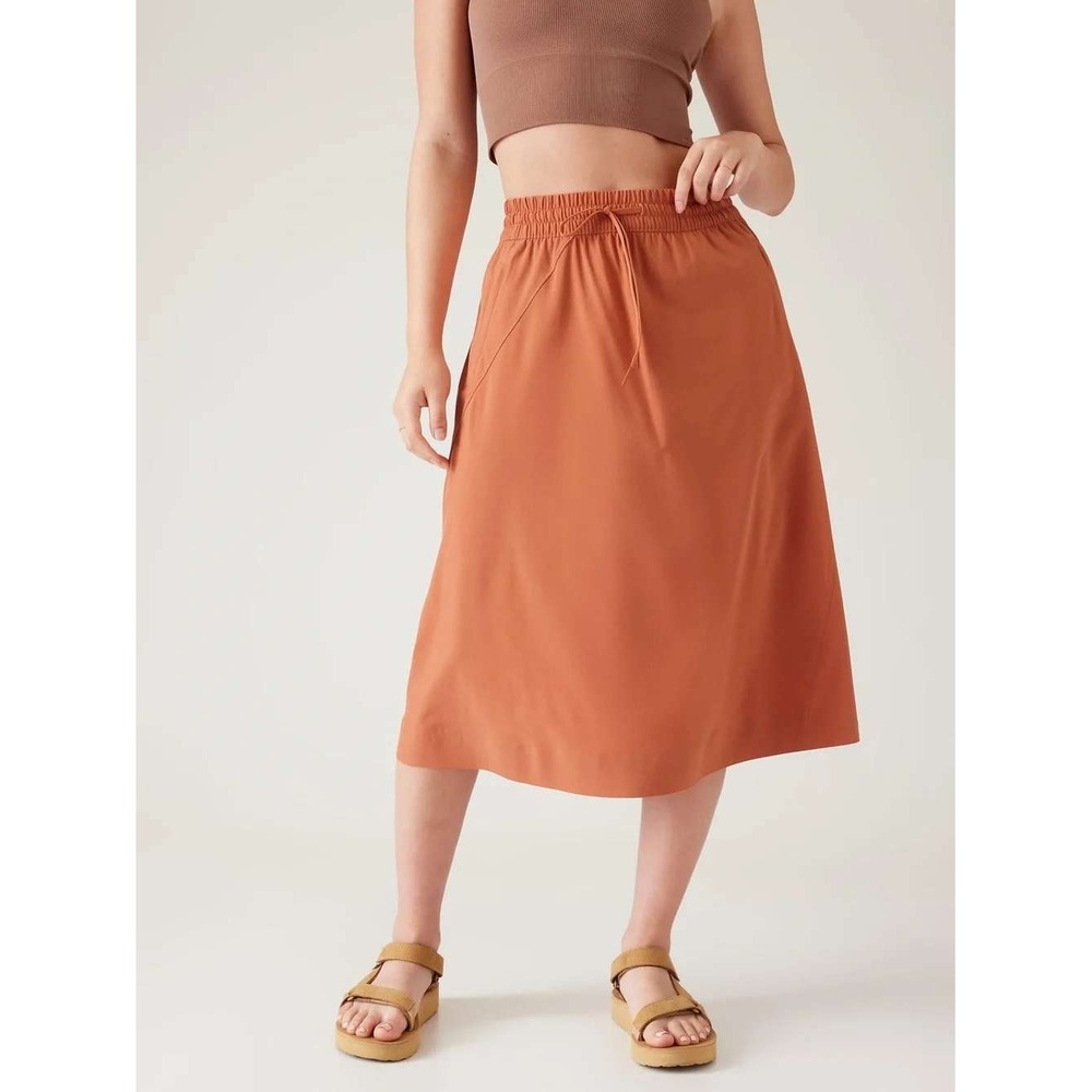 Athleta Arrival Midi Skirt Womens 16 Sunbaked Clay Athleisure Travel